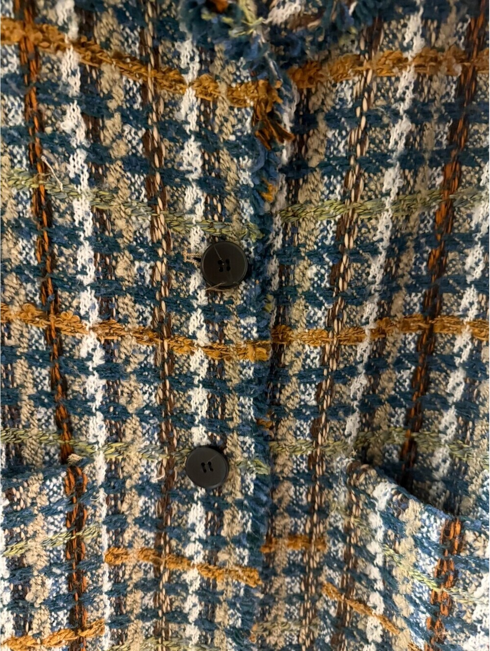 J.NNA Plaid Boucle Shacket Womens Small Blue Oversized Button Front Jacket Coat - Picture 9 of 9